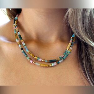 New Double layer natural stone necklace, handmade natural stone necklace